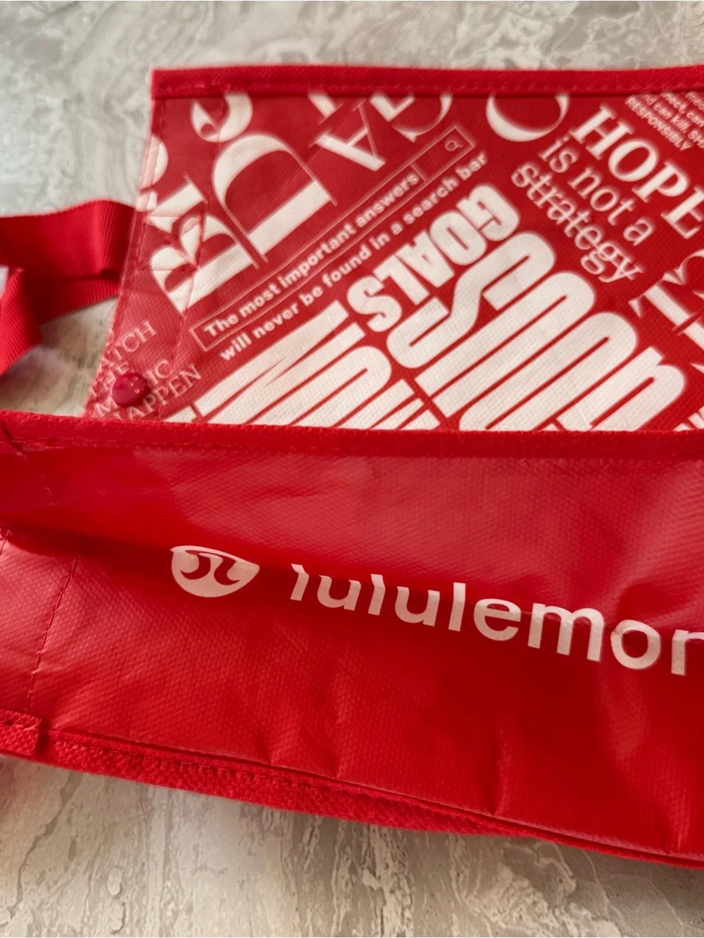 NWT Lululemon Red Graphic Tote Bag with White Print, Small
